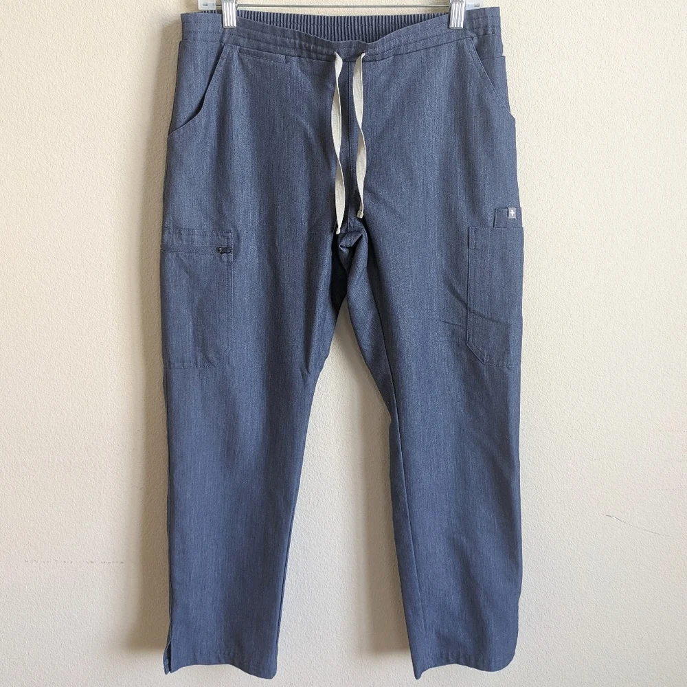 FIGS Scrub Set Heather Denim Catarina Top Yola Skinny Pants M Petite Stretch - Picture 8 of 15